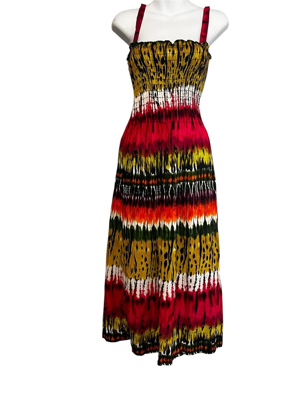 Just Love Striped Tie-Dye Maxi Dress in Pink, Yellow, Black & White